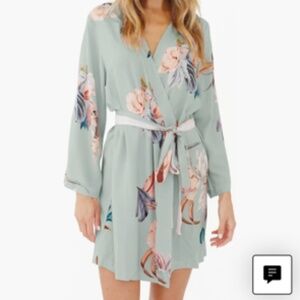 Floral Satin Short Robe- NWOT